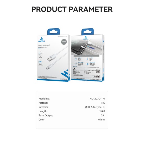 HICELL USB-A TO TYPE-C 3A DATA CABLE HICELL USB-A TO TYPE-C 3A DATA CABLE