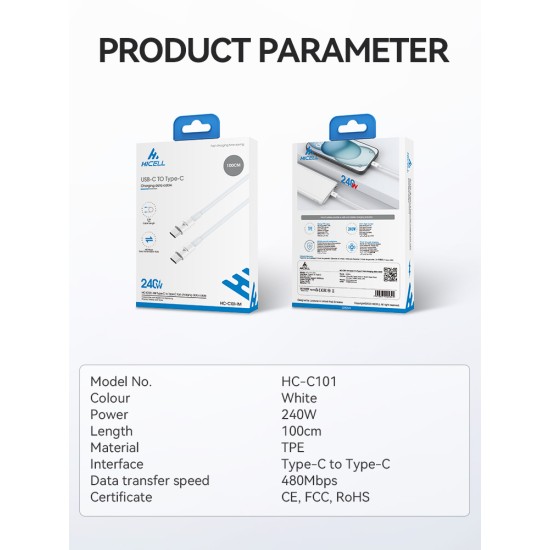 HICELL 240W TYPE-C TO TYPE-C FAST CHARGING CABLE HICELL 240W TYPE-C TO TYPE-C FAST CHARGING CABLE