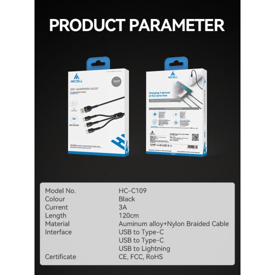 HICELL 3IN1 ALUMINIUM ALLOY DATA CABLE HICELL 3IN1 ALUMINIUM ALLOY DATA CABLE