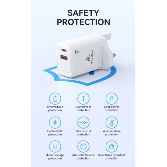 HICELL 65W GAN 2PORT WALL CHARGER  HICELL 65W GAN 2PORT WALL CHARGER